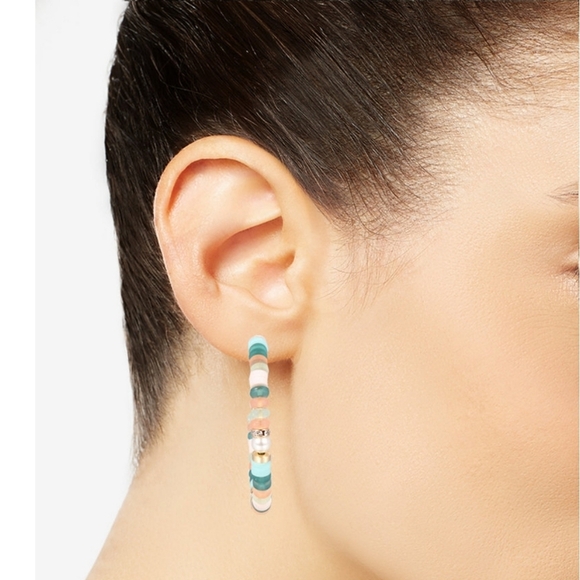 INC International Concepts Jewelry - Beaded Hoop Earrings Multi Color Pastel Beads Pearl Accents Gold Tone
